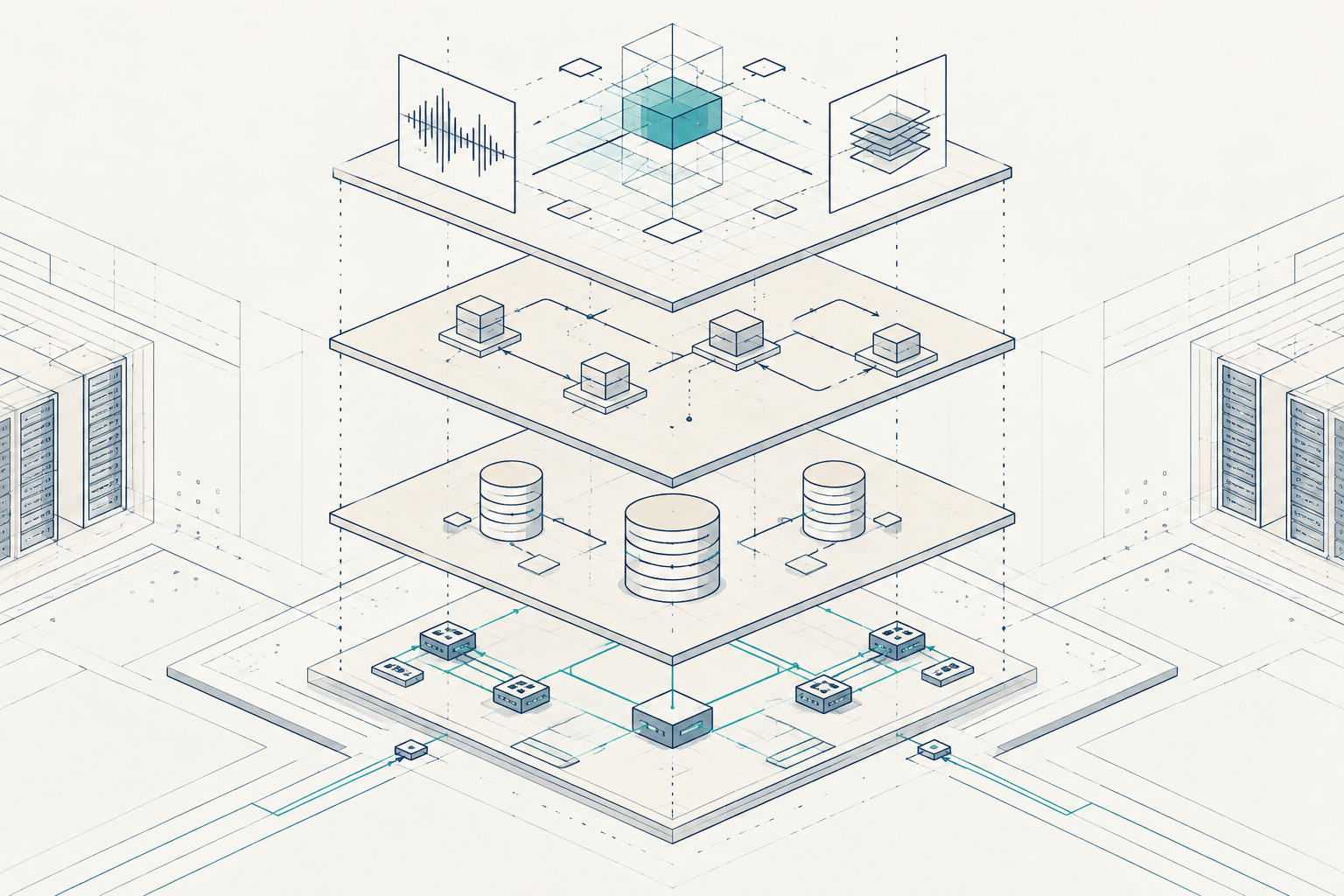 Four infrastructure layers separating model inference, agent execution, persistent storage and networking.