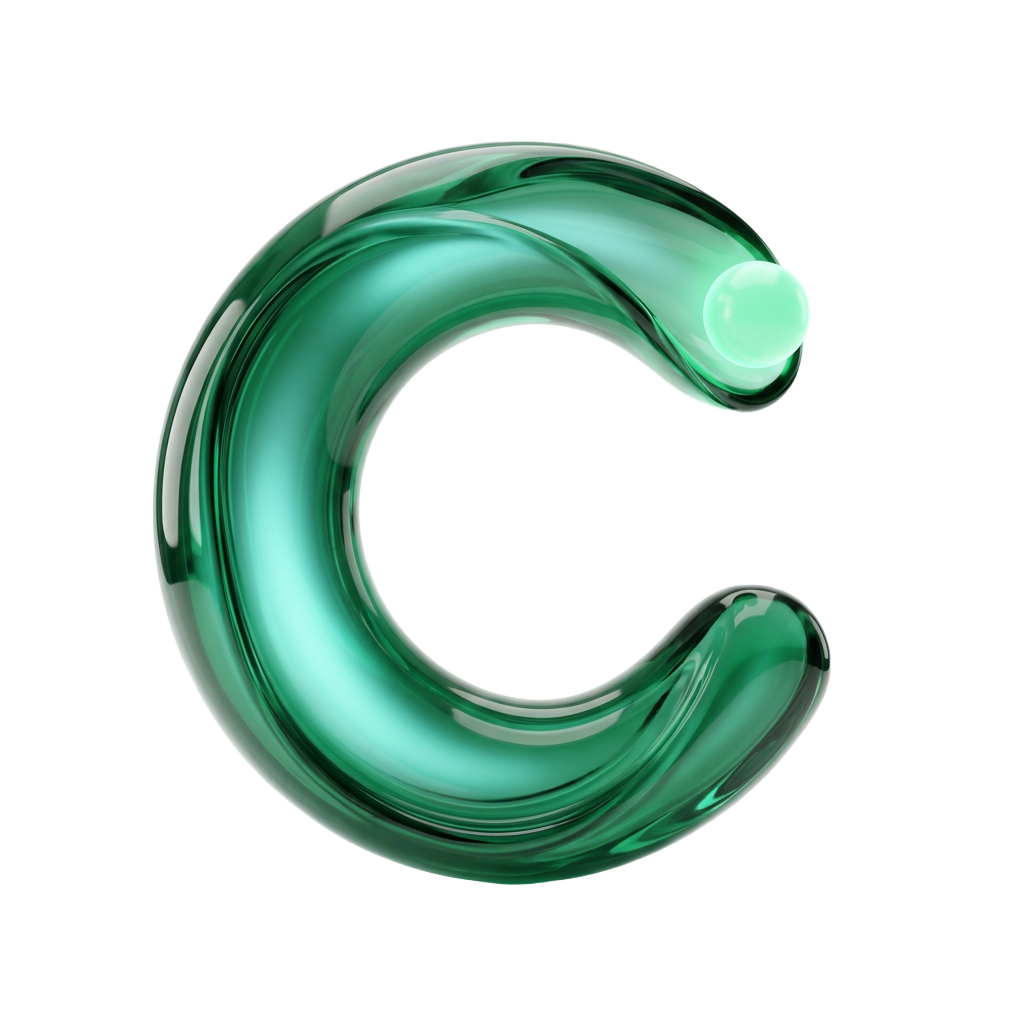 Glossy emerald glass ring sculpture — the Cognition-AI mark in 3D