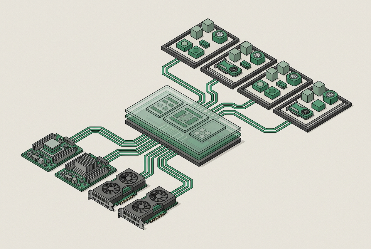 Illustration of hardware connected through a control plane to isolated cloud tenants